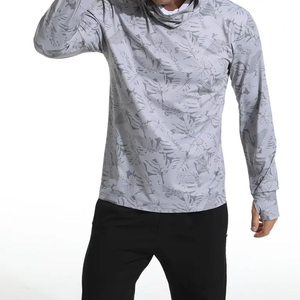 Wholesale Men's Long Sleeve Fishing Shirt Hood Solid UPF 50 Anti-Uv Protection Pullover 100% Polyester Breathable Gray High - Product Image 6
