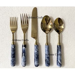 Elegant Gold Finished Stainless Steel <b>Flatware</b> With Resin Handle 5 Pcs Cutlery Place Setting Tableware Wedding Events Cutlery - Product Image 2