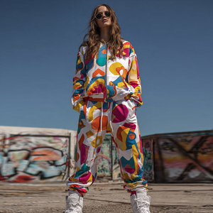 Conjunto Deportivo de Poliéster Ajustado para Mujer, Chaqueta con Cierre y Sublimación, Pantalones con Cuello Alto y Sublimación, Pantalones Estampados - Product Image 4