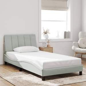 Cadre de lit rembourré en velours gris clair Hanko avec éclairage LED 39,4''x74,8'' sans matelas - Product Image 5