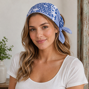 Pure Organic Cotton Bandana Floral Block Printed Lightweight Summer <b>Square</b> <b>Scarf</b> Eco Friendly Artisan Handkerchief - Product Image 1