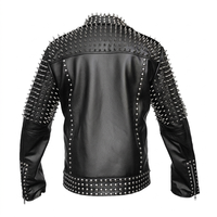 Blouson de motard slim en cuir véritable pour homme, style punk rock, avec logo personnalisable sur le devant, coupe-vent et doublure Sherpa, idéal pour l'hiver