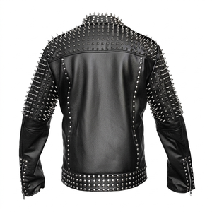 Custom Men's Genuine Leather Slim Fit <b>Punk</b> Rock Biker <b>Jacket</b> Windproof Sherpa Lined Winter Outerwear - Product Image 2
