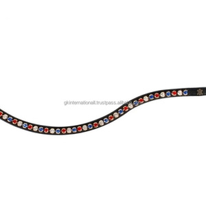 Bande de sourcils de cheval en cuir de forme de vague profonde sur mesure de haute qualité avec bande de sourcils de chaîne de cristaux ronds colorés pour chevaux - Product Image 6