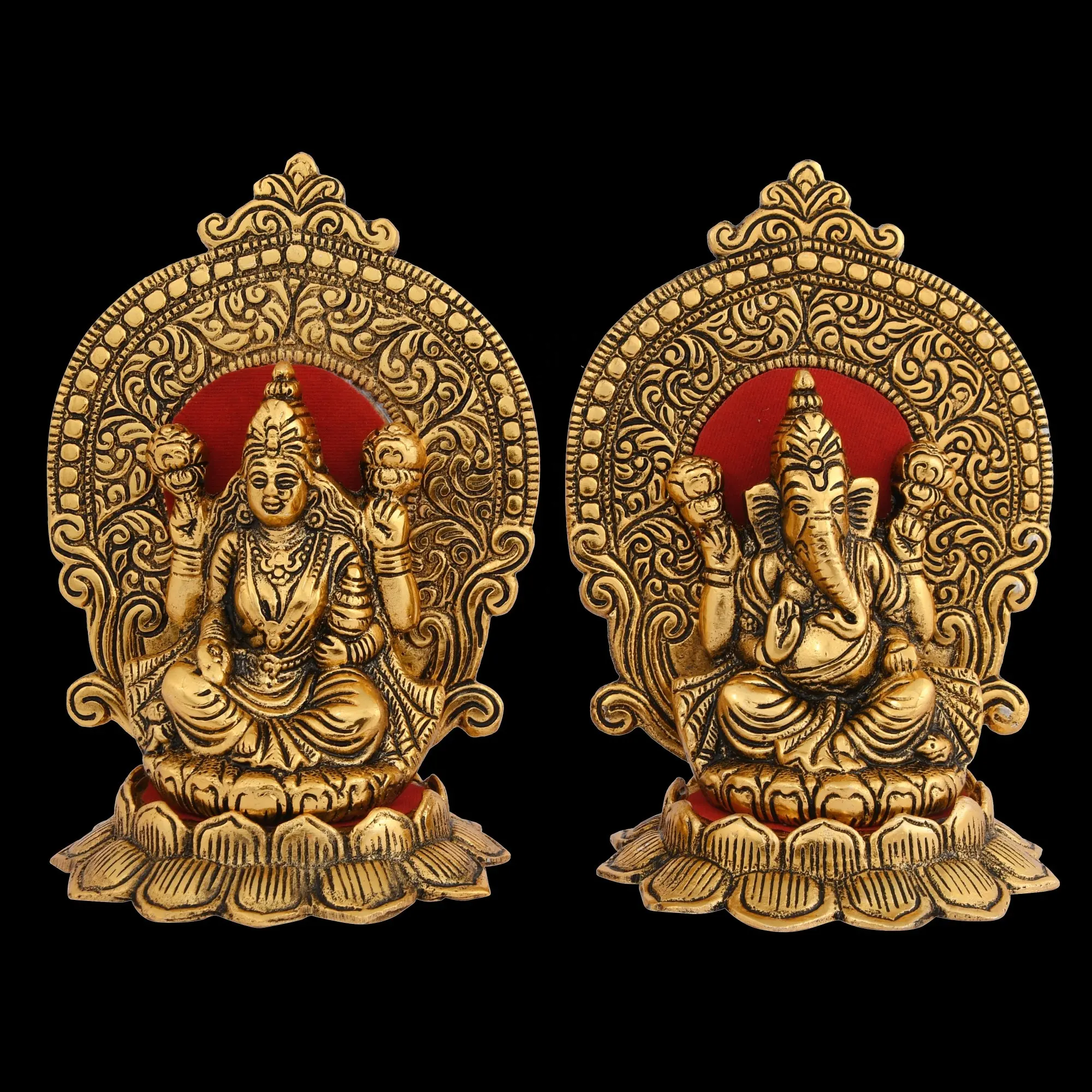 Thủ Công Mỹ Nghệ Antique Mạ Vàng Nhôm Chúa Ganesha Và Lakshmi Điêu Khắc Diwali Trang Trí Ganesha Và Lakshmi Thần Tượng