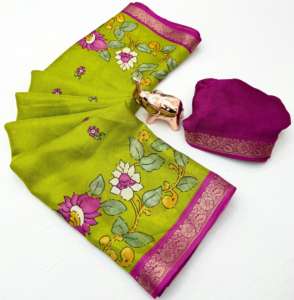 Hermoso Saree Formal de Seda Ligera para Mujer con Diseño Floral, Borde en Contraste y Pallu de Secado Rápido para Todas las Estaciones - Product Image 3