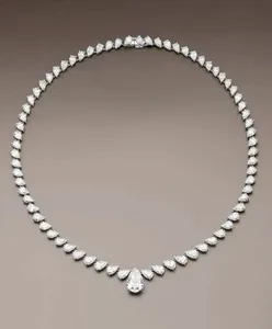 Collar de tenis para mujer con moissanita de corte pera de 25 quilates, chapado en oro blanco de 14k, engaste de garra de plata - Product Image 5