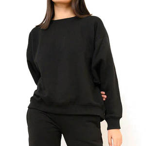 Sweat-shirt en coton noir surdimensionné à col rond, coupe classique, tricoté, unisexe, pour l'automne - Product Image 4