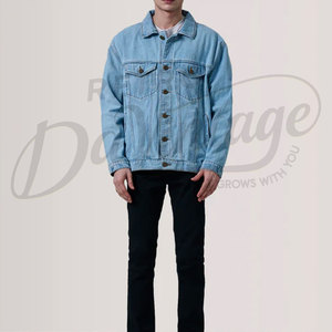 Veste en jean bleu clair sur mesure pour homme, coupe oversize, délavage vintage, en coton, style streetwear décontracté, manteau ample - Product Image 5