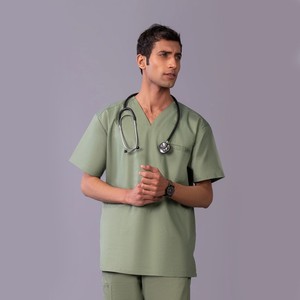 Conjunto de uniforme médico para hombre: camiseta con cuello en V y pantalón, de tela tejida de algodón y poliéster, con detección de agujas - Product Image 4