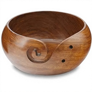 Bol à laine rond classique en bois de manguier massif, fait main, taille personnalisée, moderne, sculpté, pour rangement, crochet, tricot, écologique - Product Image 1