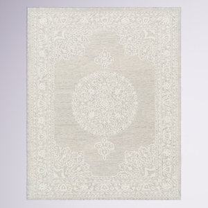 Gorgeous Hot Selling Transitional Light Grey Medallion Area Rug - Vintage Floral Ivory Border Carpet Absorbent and Washable - Product Image 1
