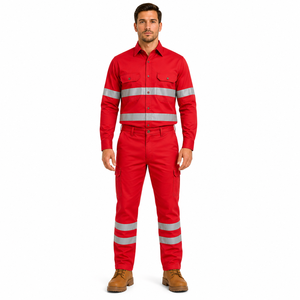 High Quality Men Reflective Safety Wear Button <b>Down</b> Shirt Cargo <b>Trousers</b> Uniform Set High Visibility Strip Workwear Uniform - Product Image 1