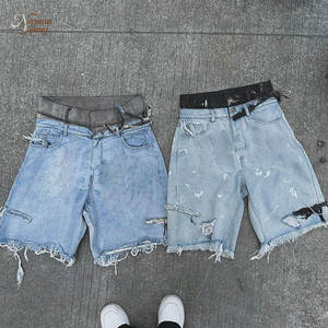 Shorts en jean superposés personnalisés pour hommes, déchirés et délavés, style Y2K streetwear, double taille, cargo, OEM ODM - Product Image 1