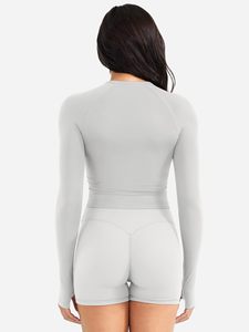 Womens Gym Clothes <b>Long</b> Sleeve Top With Scrunch Butt Shorts Yoga Sets 2 Piece Summer Casual Solid Crew Neck <b>Matching</b> T-shirt Set - Product Image 5