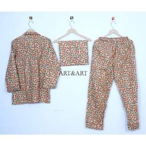 ชุดนอนผ้าฝ้ายแท้ 100% ระบายอากาศได้ดี ลายพิมพ์บล็อก แขนยาว เนื้อผ้านุ่ม สวมใส่สบาย สำหรับฤดูร้อนใหม่ - Product Image 4