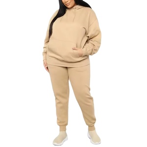 Personalizado de gran tamaño de 2 piezas de las mujeres conjunto bordado Drop-Shoulder Joggers pantalones sudadera Skinny Fit sudaderas con capucha en blanco 100% algodón - Product Image 2