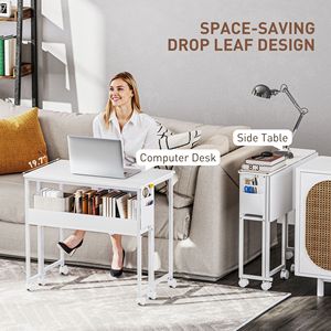 "Adjustable Angle White MDF <b>Folding</b> Computer <b>Desk</b> with Storage Shelf & Wheels for Home Office" - Product Image 4