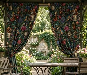 Cortinas de terciopelo o opacas con diseño de animales y tazas de té, cada panel con diseño Art Nouveau, cortinas para ventana con patrón decorativo caprichoso y térmico - Product Image 4