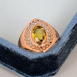 Bezel Setting Oval Cut Vintage Citrine <b>Ring</b> Gold Plated Solid 925 <b>Sterling</b> <b>Silver</b> Ornate <b>Band</b> Unisex <b>Ring</b> - Product Image 1