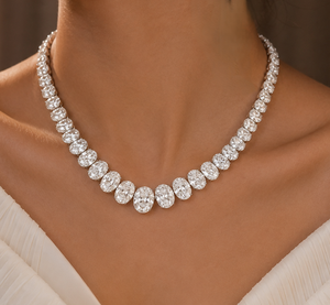 Oval Shape Diamond Tennis <b>Necklace</b> Moissanite Chain <b>Necklace</b> 10K White Gold Plated Bridal Party Jewelry for Women - Product Image 1