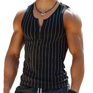 OEM High Quality Custom <b>Logo</b> Men's Slim Fit Quarter Zip Striped Tank Top Wholesale Casual Sleeveless Streetwear Ribbed Tank Tops - Product Image 1