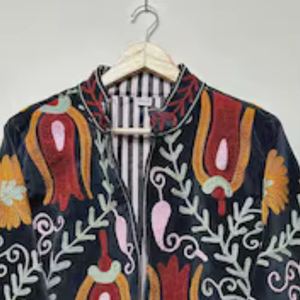Factory Price Vintage Suzani Embroidered Velvet Jacket Women Short Boho Floral Bomber Jacket <b>Winter</b> Warm <b>Coat</b> Trendy Top Product - Product Image 1