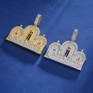Collar con Colgante de Mezquita de Tres Arcos en Plata 925 con Moissanita para Hombre, Joyería Religiosa con Arquitectura Islámica - Product Image 4