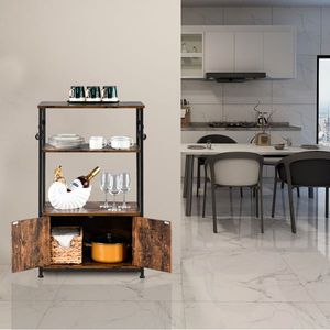 Robusto scaffale da cucina a 3 livelli in acciaio con 1 armadietto e 8 ganci per riporre microonde e forno - Product Image 5