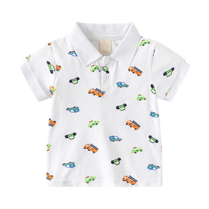 Nouveau Polo tricoté 100 % coton pour tout-petits garçons, imprimé dinosaures sur toute la surface, manches courtes, col, décontracté d'été - Product Image 6