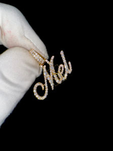 14K Solid Gold Cursive Initial Letter Name Pendant Custom Iced Charm Necklace Diamond Personalized Trendy Unisex Children's Gift - Product Image 5