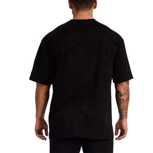 เสื้อยืดคอกลมแขนสั้นสีดำล้วนสำหรับผู้ชาย ผ้าฝ้ายทรงปกติ สวมใส่สบาย ผ้าเจอร์ซีย์ถัก สีพื้น - Product Image 4