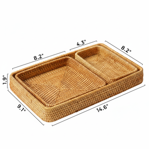 Ensemble de 3 plateaux de service en rotin, fabrication artisanale, écologiques, en osier tressé, pour la maison, usage quotidien, salon, cuisine, salle de bain - Product Image 2