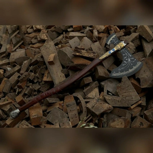 Hache en acier à haute teneur en carbone pour la chasse et le camping, avec manche en bois et acier Damas, faite à la main, prix bas, hache en bois rustique de qualité supérieure - Product Image 1