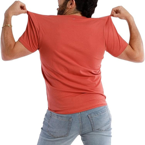 Camiseta de Punto Casual para Hombre, Cuello Redondo, Manga Corta, Color Rojo Sólido, Corte Ajustado, Largo Regular, 100% Algodón Jersey - Product Image 2