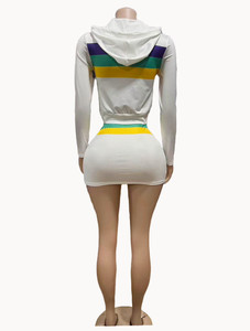 Ensemble de costume d'hiver pour femmes Mardi Gras, 2 pièces, imprimé numérique uni, haut décontracté à manches courtes et short, polyester/coton, imperméable - Product Image 2