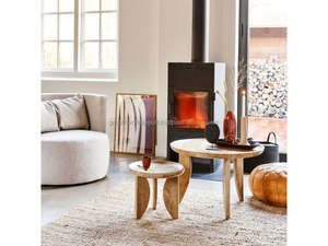 Juego de mesa de centro de madera de mango de 2 piezas, juego de mesa de madera de mango natural, juego de mesas auxiliares de madera maciza de mango, mesas de centro de madera de mango para sala de estar - Product Image 2