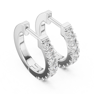 Boucles d'oreilles créoles Huggie classiques en or blanc 18 carats plaqué rhodium, serties d'un diamant de laboratoire CVD de 0,24 carat, taille ronde, pour femme - Product Image 1