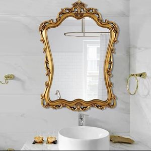 European Vintage Carved <b>Gold</b> Bathroom <b>Mirror</b> Framed Vanity Wall <b>Mirror</b> Decorative Makeup <b>Mirror</b> for Hotel Bathroom - Product Image 5