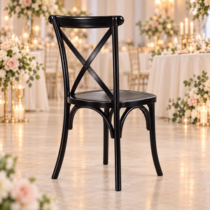 Emerald Durable <b>Black</b> Cross Back Wooden <b>Dining</b> <b>Chair</b> Contemporary Banquet Seating for Wedding and Restaurant Events - Product Image 1