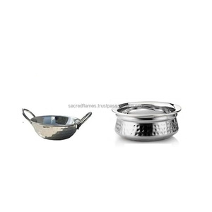 Ensemble de vaisselle indienne en acier inoxydable martelé, comprenant un wok Karahi et un bol Handi Biryani, pour la restauration, vente en gros - Product Image 4