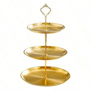 Soporte de Pastel de Aluminio de 2 Niveles Dorado para Fiestas y Bodas, Personalizado, Hecho a Mano, Elegante, CRAFT ASCENT TCAIB-002 - Product Image 2