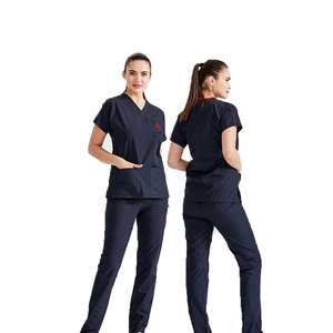 Ensemble médical Premium Solid Trader : pantalon et haut à taille élastique pour le personnel soignant actif – Style uni pour uniforme d'hôpital - Product Image 1