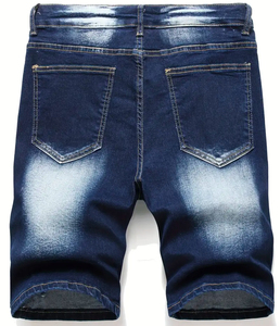 Shorts en jean déchirés pour hommes, longueur genou, style streetwear décontracté, en coton extensible, respirant, imperméable, délavé à l'acide, vente en gros, OEM - Product Image 2
