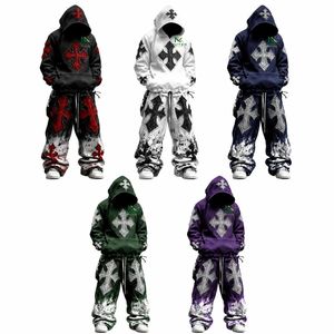 Conjunto de Pantalones Holgados Transpirables con Capucha y Estampado de Cruz Gótica para Hombre, 2 Piezas, Ropa Deportiva de Invierno, Estilo Hip Hop - Product Image 1