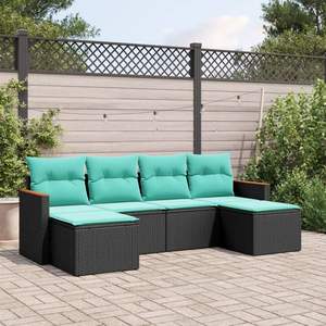 Conjunto de Sofás Grandes para Patio en Ratán PE Negro y Azul con Estructura de Acero con Recubrimiento en Polvo - Product Image 1