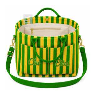 Custom Chi Eta Phi Sorority Tote <b>bag</b> green and yellow Embroidered Logo Striped Daily Use <b>Large</b> Capacity <b>Canvas</b> Tote <b>bag</b> - Product Image 2