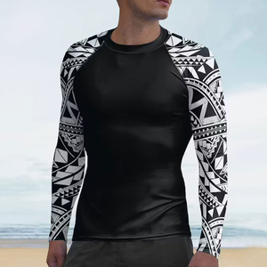 Camiseta de Compresión de Manga Larga para Hombre, Negra con Estampado Tribal, Protección Anti-UV, Poliéster - Product Image 2