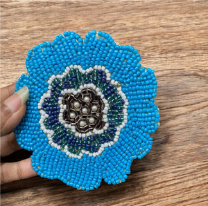 Sous-verre perlé classique en forme de papillon, jaune, bleu, blanc, avec bordure dorée, sous-verre perlé personnalisé, vente chaude - Product Image 6