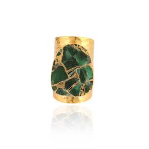 Anillo de Turquesa Mohave, Plata de Ley 925, Chapado en Oro de 14K, Banda Ancha Ajustable, Joyería Artesanal con Piedras Preciosas - Product Image 1